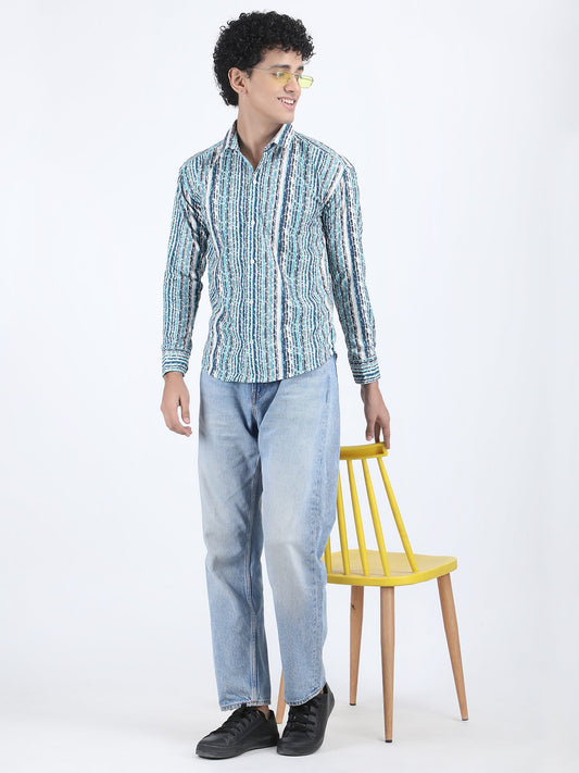 Multicolor Verticle Design Turkish Weave Shirt