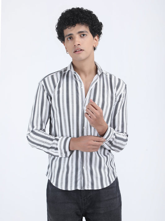 White Black Verticle Design Turkish Weave Shirt