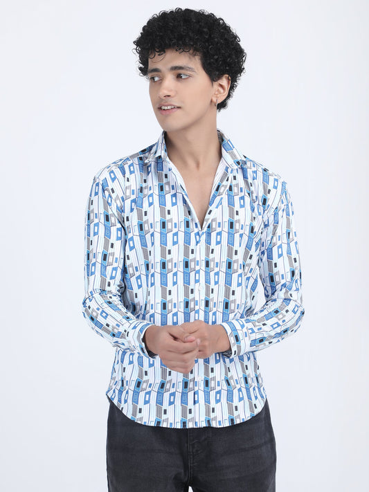 White Linear Design Turkish Weave Shirt