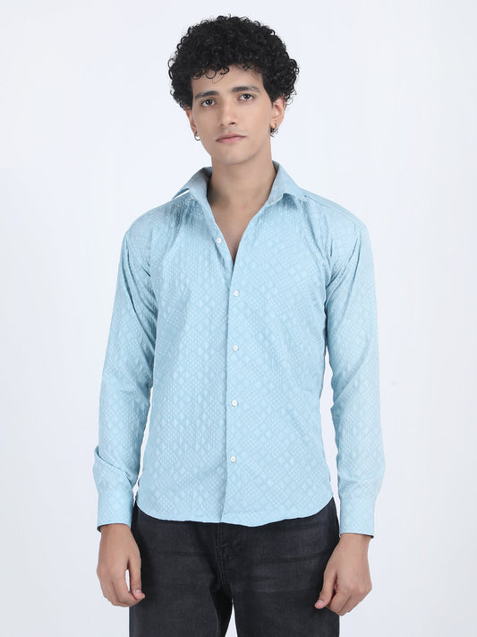 Sky Blue Jacquard Designer Embossed Shirt