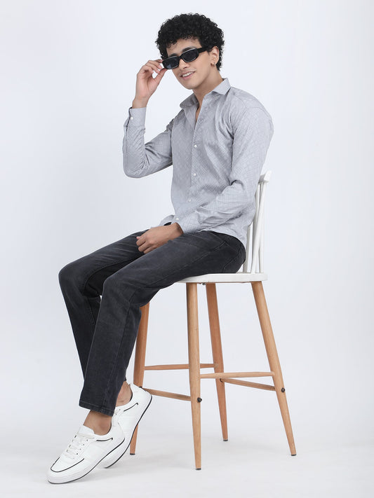 Grey Jacquard Designer Embossed Shirt