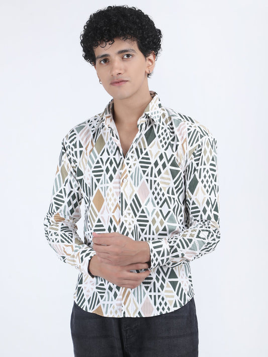 Multicolor Geometric Design Turkish Weave Shirt