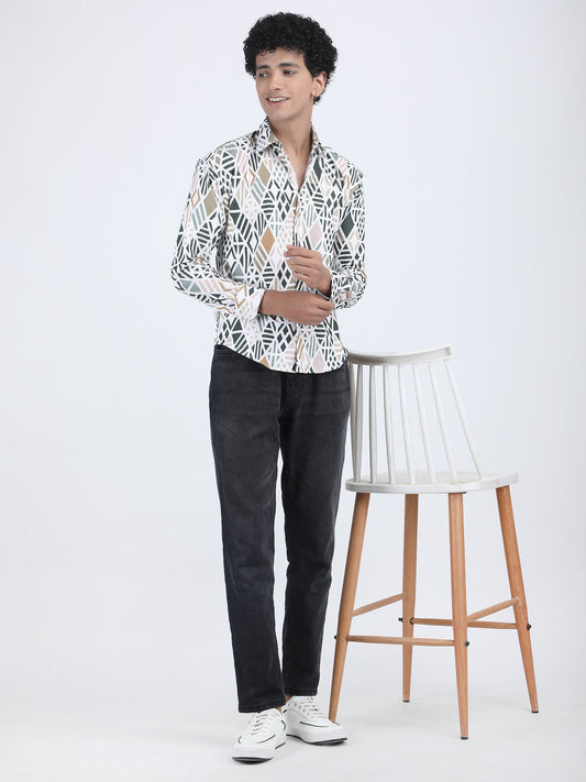 Multicolor Geometric Design Turkish Weave Shirt