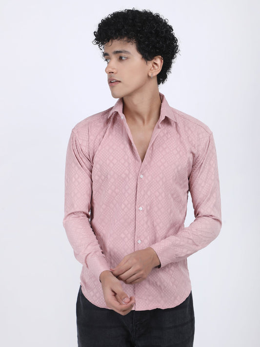 Pink Jacquard Designer Embossed Shirt