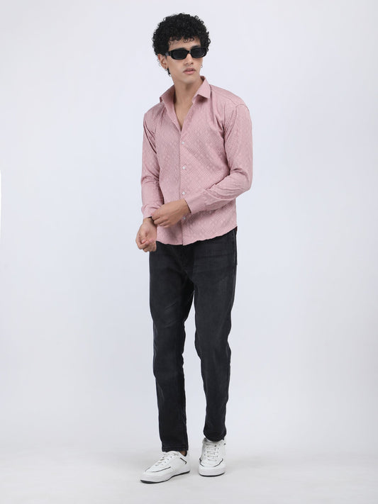 Pink Jacquard Designer Embossed Shirt