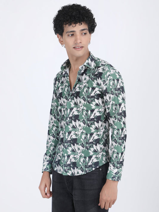 Green Floral Turkish Weave Shirt