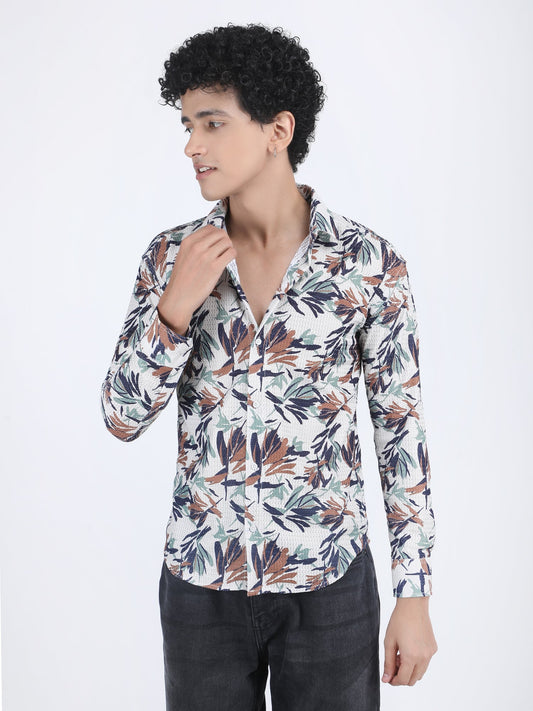 Off White Floral Turkish Weave Shirt