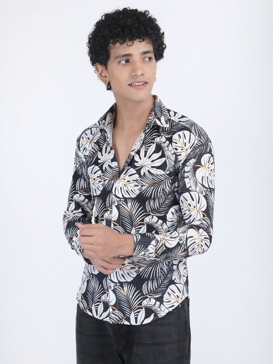 Black Floral Turkish Weave Shirt