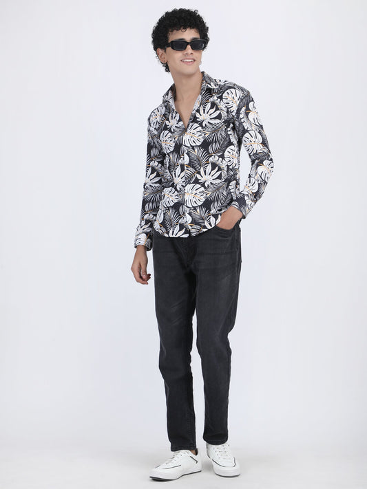 Black Floral Turkish Weave Shirt