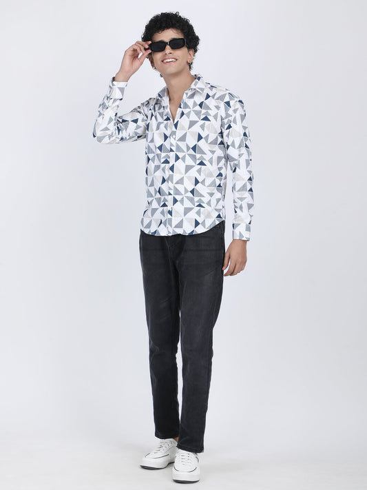 Blue Grey Geometric Design Turkish Weave Shirt