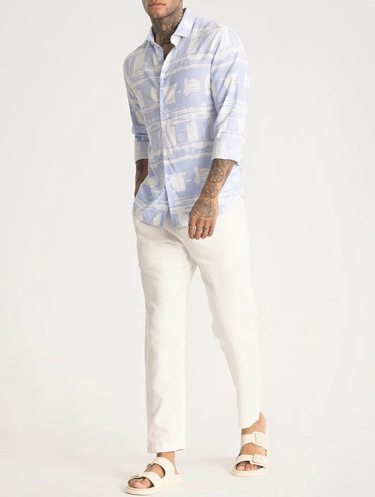 Light Blue Abstract Slim Fit Shirt
