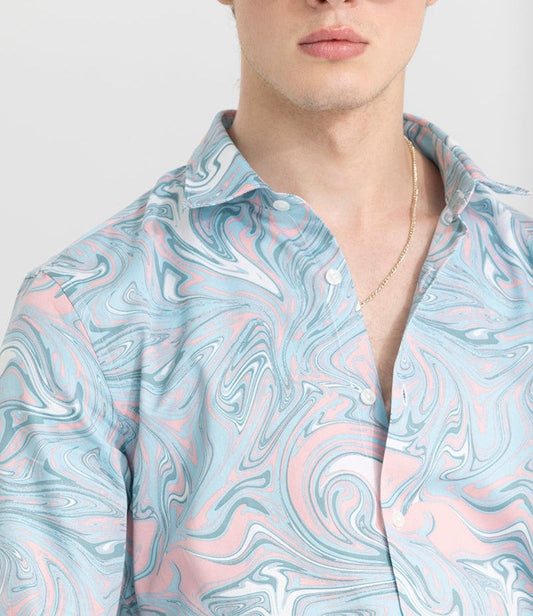 Encaustic Printed Sky Blue Shirt