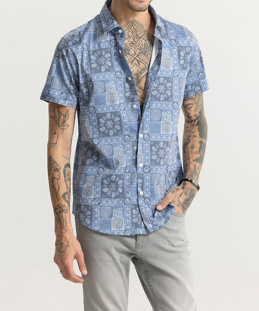 Square Maze Blue Shirt