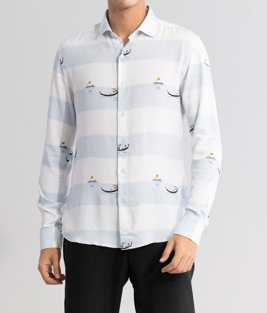 Graphic Banded Light Blue Shirt