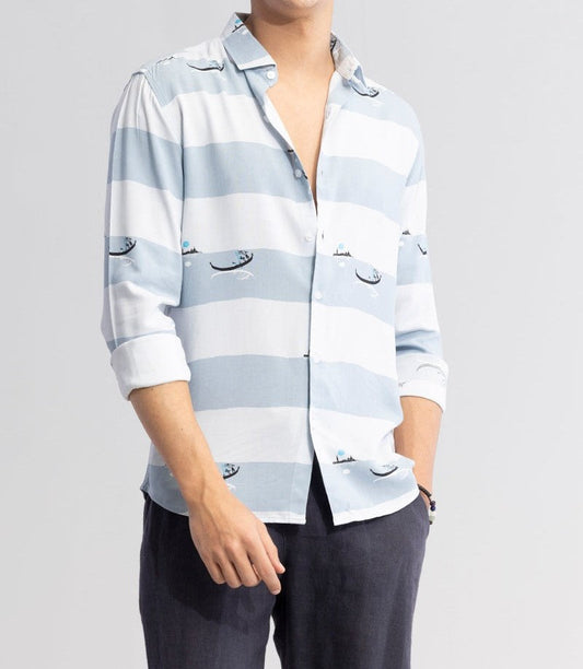 Graphic Banded Blue Shirt