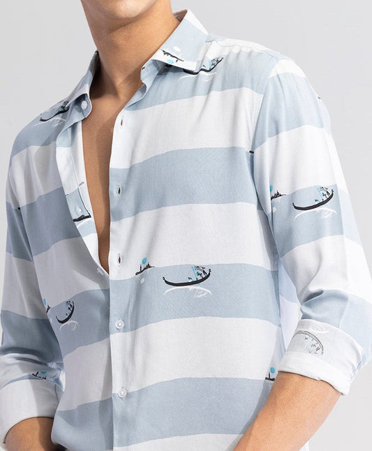 Graphic Banded Blue Shirt
