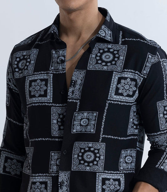 Pixel Paisley Black Shirt