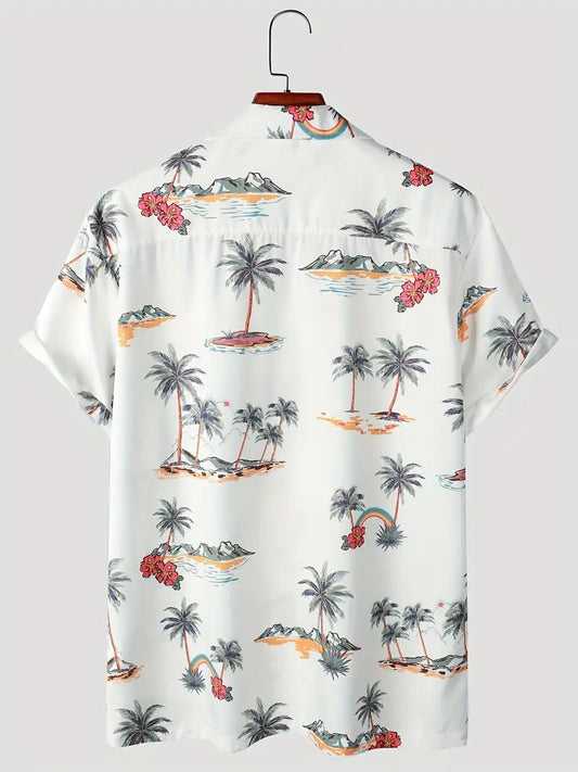 White Palm Tree Printed Daily Wear Shirt