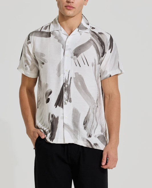 White Cuban Abstract Shirt