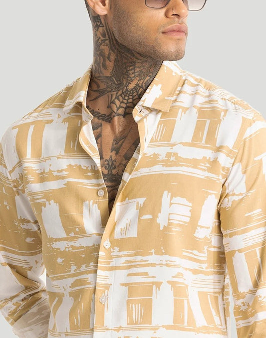 Yellow Abstract Slim Fit Shirt