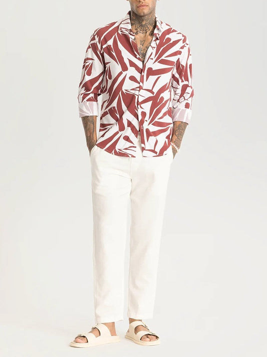 Reddish Brown Abstract Printed Shirt