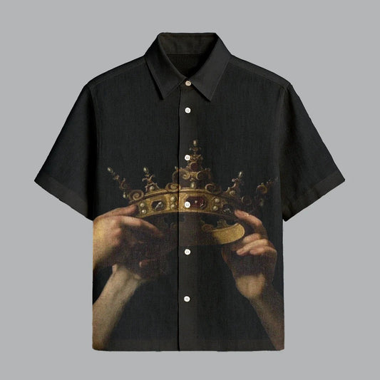 Charcoal Black Printed Half Sleeve Shirt