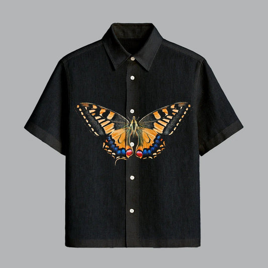 Cavernous Black Printed Half Sleeve Shirt